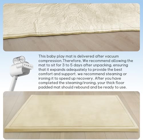 Baby Play Mat for Floor Nursery Rug Muscle Mat Area Rug Playroom Rug 50"x50" Playpen Mat Elastic Foam 1.3" Thick Crawling Mat for Babies,Toddlers, Infants, Kids,Light Beige