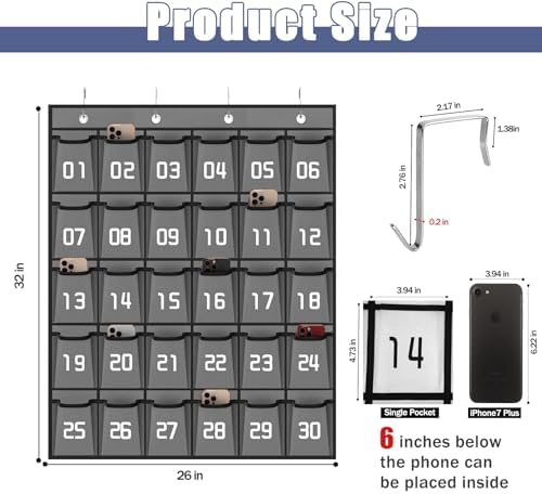 Loghot 30 Numbered Pockets Classroom Pocket Chart for Cell Phone Holder
