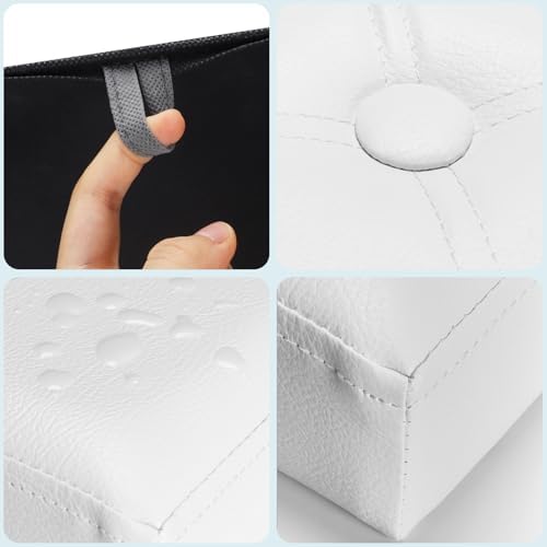 Bsketa Storage Ottoman Bench,17 Inch Folding Leather Foot Rest Stool, White