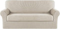 Turquoize Stretch Sofa Slipcover 2 Pieces Sofa Cover Couch Cover for 3 Cushion Couch Washable Furniture Protector Covers with Elastic Bottom Feature Thick Jacquard Fabric (Sofa, Island Fossi)