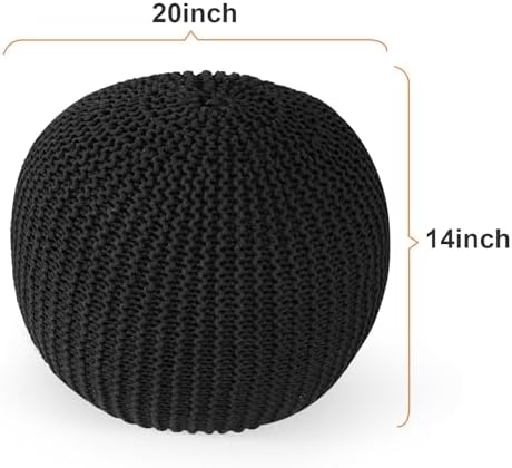 Pouf Ottoman Stuffed Round Modern Foam Filled Foot Rest Poufs for Living Room Chair Decorative 20 X 14 Inches Boho Relax Stool for Wedding Christmas Party, (Black, 20 Inch)