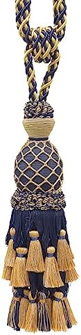 DÉCOPRO Lavish Large Curtain & Drapery Hand Crafted Tassel Tiebacks Tassel Length 11" (27.5cm) 34" Spread (86cm) (Style# TBIL1) Nautical Gold #1152 (Light Gold Yellow Gold Navy Blue) Sold Individually