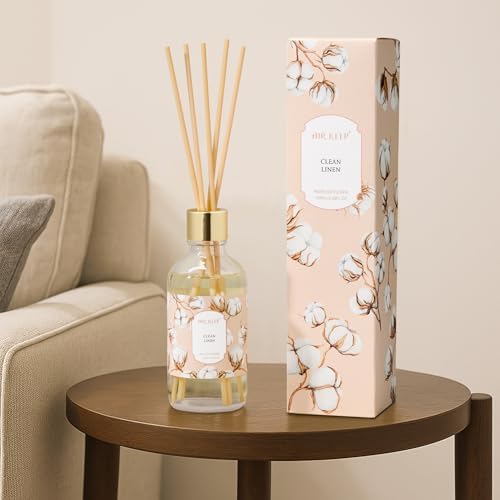 Airkeep Reed Diffuser Oil Set with Reed Sticks, Clean Linen Aromatherapy Oil Scent Diffuser for Home Office Bathroom Decoration Perfume and Gifts 3.38 oz/100ml