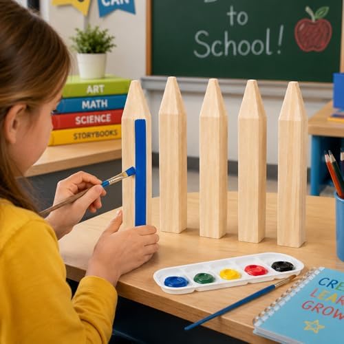 Jetec 5 Pack Giant Unfinished Wooden Pencil Cutouts, 7.9 Inch Blank Freestanding Wood Blocks to Paint, Classroom Table Name Sign Centerpieces Back to School DIY Craft Supplies Teacher Party Decor