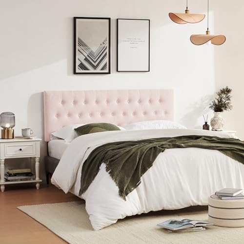 Tufted Upholstered Headboard Queen Size, Adjustable Height 37- 51 in, Pink