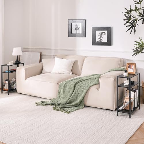 Narrow Side Table with Storage Basket Small End Table for Small Space,Black