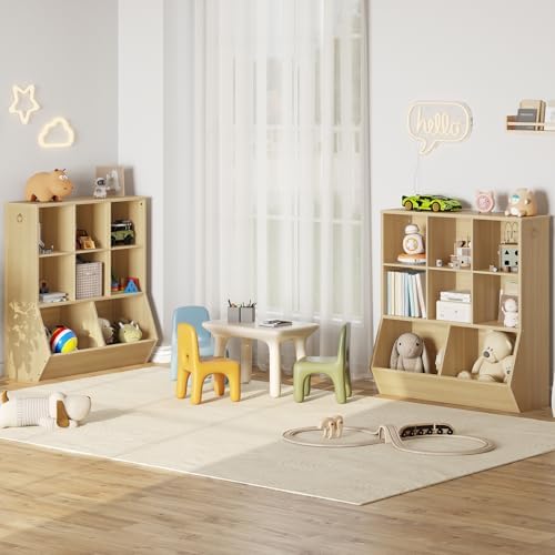 HOOBRO Kids Bookshelf, Toy Storage Organizer, Toy Organizers and Storage with 8 Cubicles, Bookcase Footboard, Bookshelf for Kids Room, for Playroom, Bedroom, Nursery, School, Natural NL35CW01G1