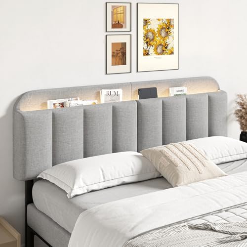 ONBRILL King Headboard Only with LED Light & Storage, Adjustable Headboards
