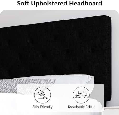 HOMBCK Full Size Bed Frame with Adjustable Headboard, Black