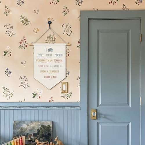 Wheatwin Christian Nursery Decor, I Am Inspirational Positive Affirmations Wall Hanging Pennant Flag Banner, Bible Verse Wall Decor for Kids Nursery Toddler Room Bedroom Playroom 15x11 Inch