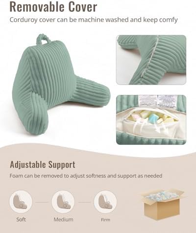 Blissful Diary Reading Pillow for Bed, Backrest Pillow, Mint Green