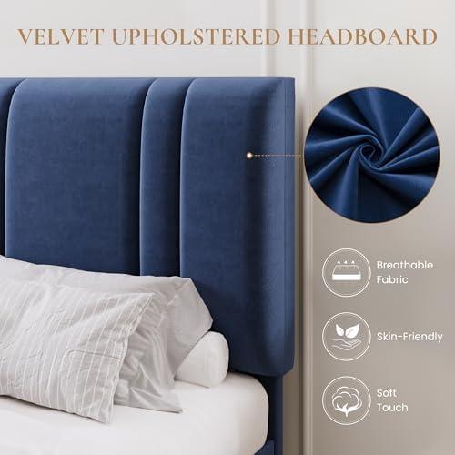 SHA CERLIN California King Size Bed Frame with Adjustable Headboard, Blue