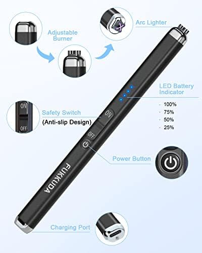FUKKUDA Upgraded Dual Arc Electric Candle Lighter - USB Rechargeable, Windproof Flameless, Ideal Christmas Stocking Stuffer for Candles, Camping (Obsidian Black)