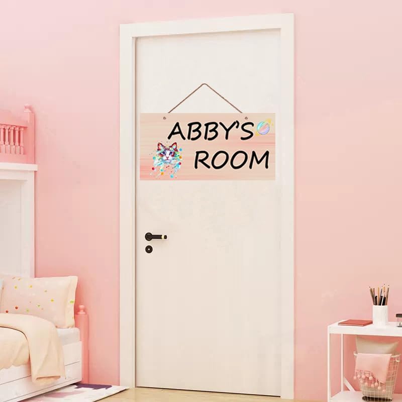 Personalized Signs Cute Cat Sign For Pet House Custom Name Sign For Boys Bedroom Girls Room Baby nursery Door Wall Decor for Kids Room Kitty Litter Cat house