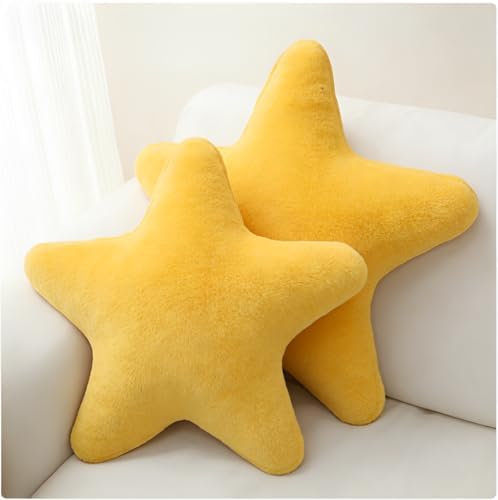 Star Shaped Throw Pillows Set of 2,Cute Plush Decorative Pillows with Fluffy Faux Rabbit Fur, Soft Star Cushion for Sofa Couch Bed Living Room Bedroom Home Decor (Yellow, 15.7")
