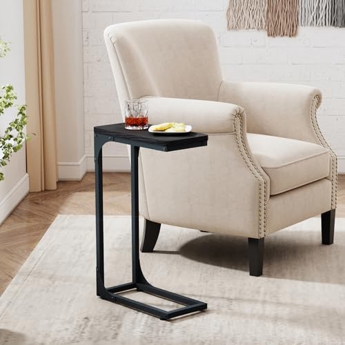 QEEIG Narrow C Table Side Tables Set of 2 (7.1" Width, Black)