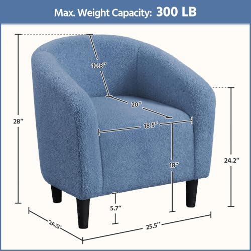 Yaheetech Small 25.5in Wide Sherpa Barrel Accent Chair for Bedroom, Blue