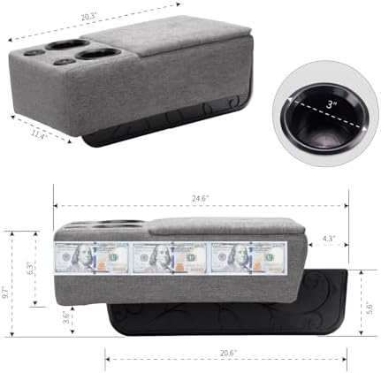 Removable Sofa Armrest with Cup Holder, PU Leather Multifunctional Couch Caddy Storage Arm Rest with Power Wireless Charging Stand & LED Reading Light for Sofa Middle Seat Adjustable