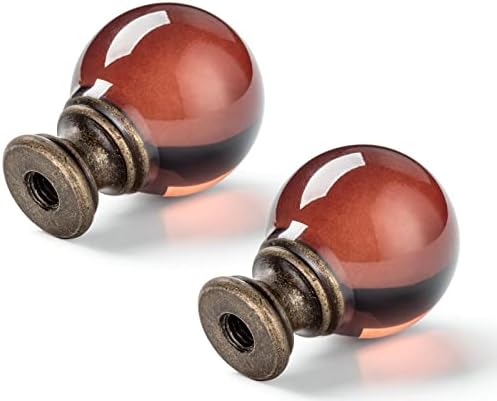 2 Pack Crystal Lamp Finial Cap with Antique Brass Finish Base, 2 Inches Tall, Ball Shaped Tawny Glass with Screw Knob Base, Decoration Accessories for Table and Floor Lamps Shade Top