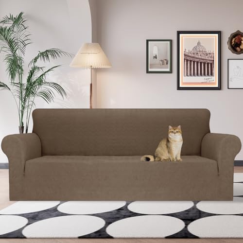JIVINER Stretch Oversized Sofa Covers 1 Piece 4 Seater Couch Covers Jacquard Universal Sofa Slipcovers for Extra Large Funiture Protector for Kids, Pets (Brown, XL Sofa)