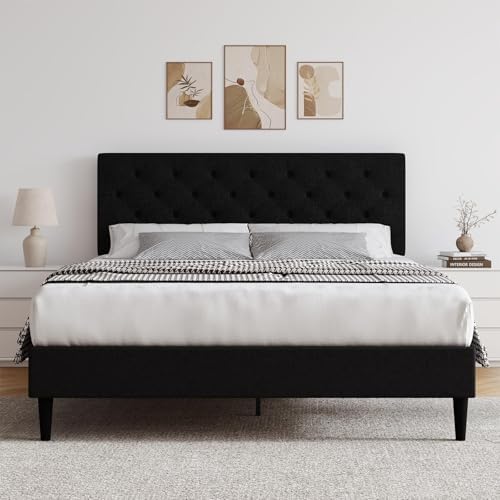 HOMBCK Full Size Bed Frame with Adjustable Headboard, Black