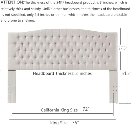 24KF Upholstered Tufted Button Linen Fabric Headboard,Comfortable Fashional Headboard King/CA King Size,Ivory