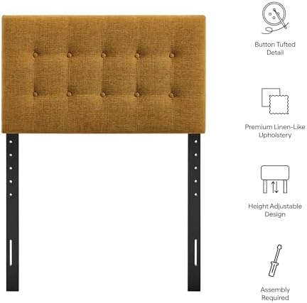 Modway Emily Twin Size Fabric Headboard in Copper - Linen-Like Upholstery with Button Tufting and 7 Adjustable Height Positions
