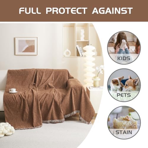MMEETSKY Small Couch Cover Sofa Covers Washable, Chenille Soft Throws Cover for Loveseat, Sofa Slipcover Multi-Use Furniture Protector for Dogs Pets, 71" x 102", Camel