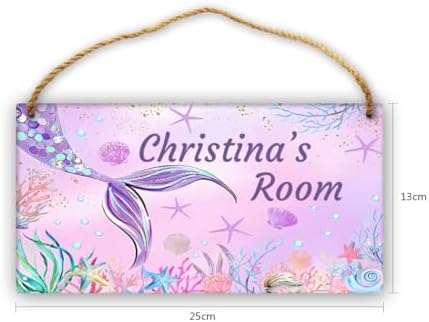 Personalized Mermaid Door Sign Kids Room Decor Custom Name Girls Bedroom Toddler Baby Nursery Hanging Art Wood Wall Plaque
