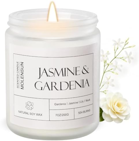 Molensun Gardenia & Jasmine Scented Candle, 7 oz Soy Wax Candle