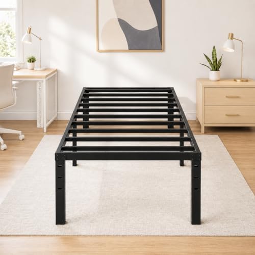 Bonnlo 12 Inch Metal Platform Twin Bed Frame, Mattress Foundation Replacement,Heavy Duty Steel Slat Support,No Box Spring Needed,Black