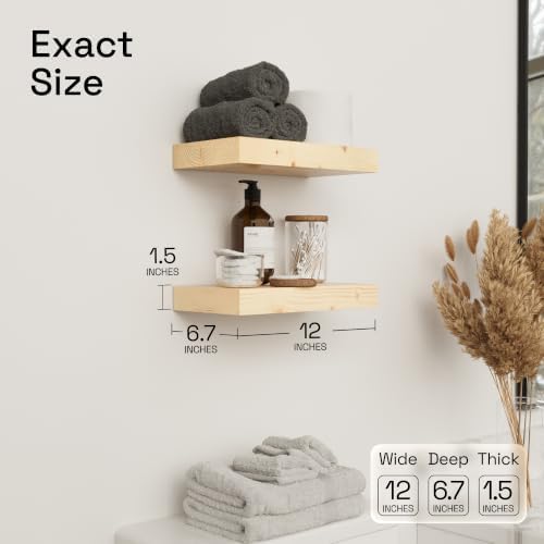 Wood Floating Shelves for Wall 12 Inch, Natural Wood, Small Wooden Shelf