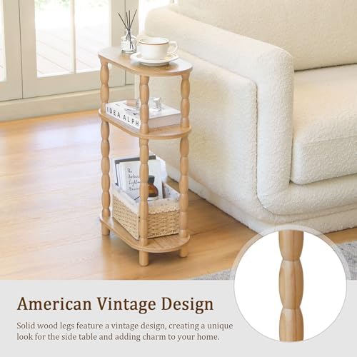MaxSmeo Narrow Side Table, Small End Table with 3-Tier Open Shelf