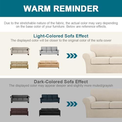 Turquoize 4 Piece Couch Cover Sofa Covers for 3 Cushion Couch Sofa Slipcovers Washable Sofa Cover for Dogs with Individual Couch Cushion Covers Feature Jacquard Fabric(3 Cushion Sofa, Biscotti Beige)