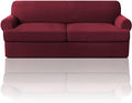 PrinceDeco T Cushion Sofa Slipcover 3 Pieces Sofa Covers for T Cushion Couch Soft Couch Covers Sofa Slip Cover Furniture Covers with 2 Individual T Shape Seat Covers Width Up to 88", Burgundy