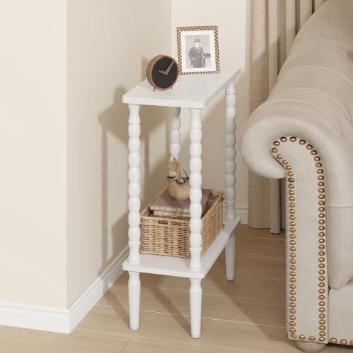 TUTOTAK Narrow Side Table with Solid Wood Legs, 2-Tier Small End Table