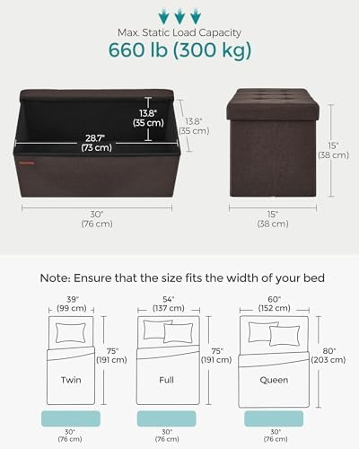 SONGMICS 30 Inches Folding Storage Ottoman Bench, Load 660 lb