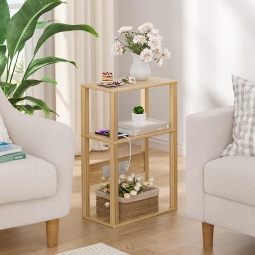 YUFAM 3-Tier Narrow Bedside Table Set 2 for Small Spaces, Skinny Nightstand