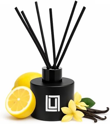 Lulu Candles | Reed Diffuser Set | Lemon & Vanilla Bean | 6 Reed Sticks | Scent Diffuser for Bedroom Bathroom Living Room & Office (4.2 FL Oz.)