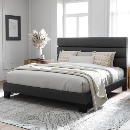 Allewie Cal King Size Platform Bed Frame with Fabric Upholstered Headboard