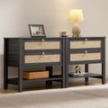 SICOTAS Rattan Nightstand Set of 2, Wide Boho Bedside Table with 2 Drawers