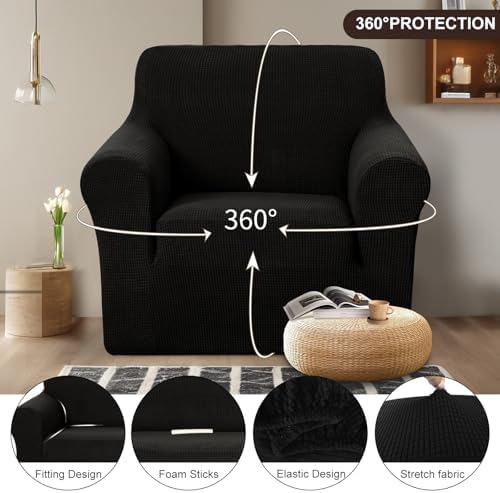 U-NICE HOME Stretch Recliner Chair Cover Armchair Slipcover, Black
