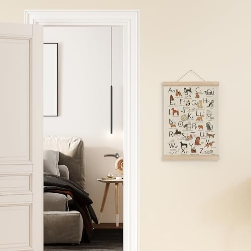 MAQIKA ABC Alphabet Chart Dog Poster Framed with Wood Hanger,Alphabet Banner, Alphabet Abc Poster for Toddlers,Kids Abc Hanging Wall Decor,Dog Breed Canvas Wall Art Paints for Classroom Nursery 12x16