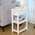 SEJOV Narrow Side Table, Small White End Table with Drawer and 2 Shelves