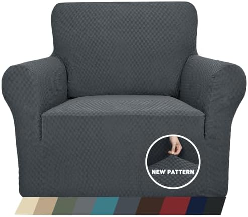ZNSAYOTX 1 Piece Jacquard Chair Slipcovers for Living Room High Stretch Chair Covers with Arms Anti Slip Pets Friendly Couch Sofa Armchair Cover Furniture Protector (Chair, Dark Grey)