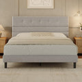 GRUSIGN Queen Size Bed Frame with Linen Fabric Headboard, Adjustable Height Upholstered Platform Bed Frame with Wooden Slats, Easy Assembly, Dark Grey