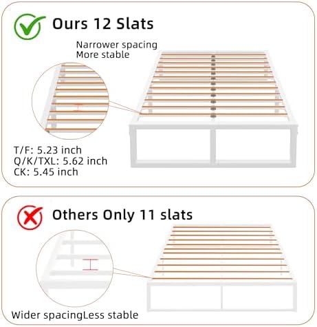 14 Inch Metal Queen Bed Frame with Steel Support, Noise-Free