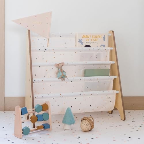 3 Sprouts Recycled Kids Bookshelf, Holds 35 Books, 4-Tier, Terrazzo Cream