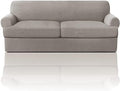 PrinceDeco T Cushion Sofa Slipcover 3 Pieces Sofa Covers for T Cushion Couch Soft Couch Covers Sofa Slip Cover Furniture Covers with 2 Individual T Shape Seat Covers Width Up to 88", Taupe