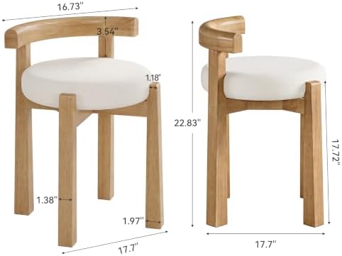 Wood Vanity Stool with Faux Wool Cushion, Upholstered Makeup Chair with Solid Wood Frame, Round Vanity Stool Seat for Makeup Room, Bedroom, Living Room, 20-Minute Assembly, Oak